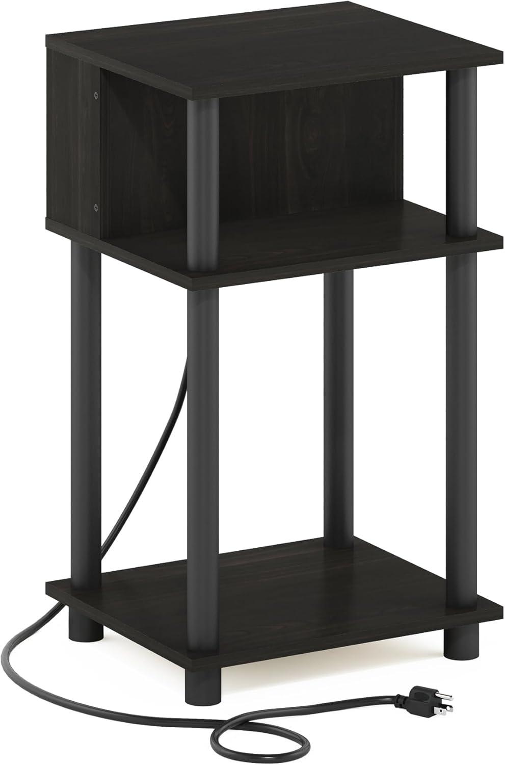 imageFurinno Moretti Side Table 3Tier End Table with Charging Station Metal Frame Night Stand Bedside Table with USB and TypeC Charging Port for Living Room Bedroom Bauhaus OakEspressoBlack