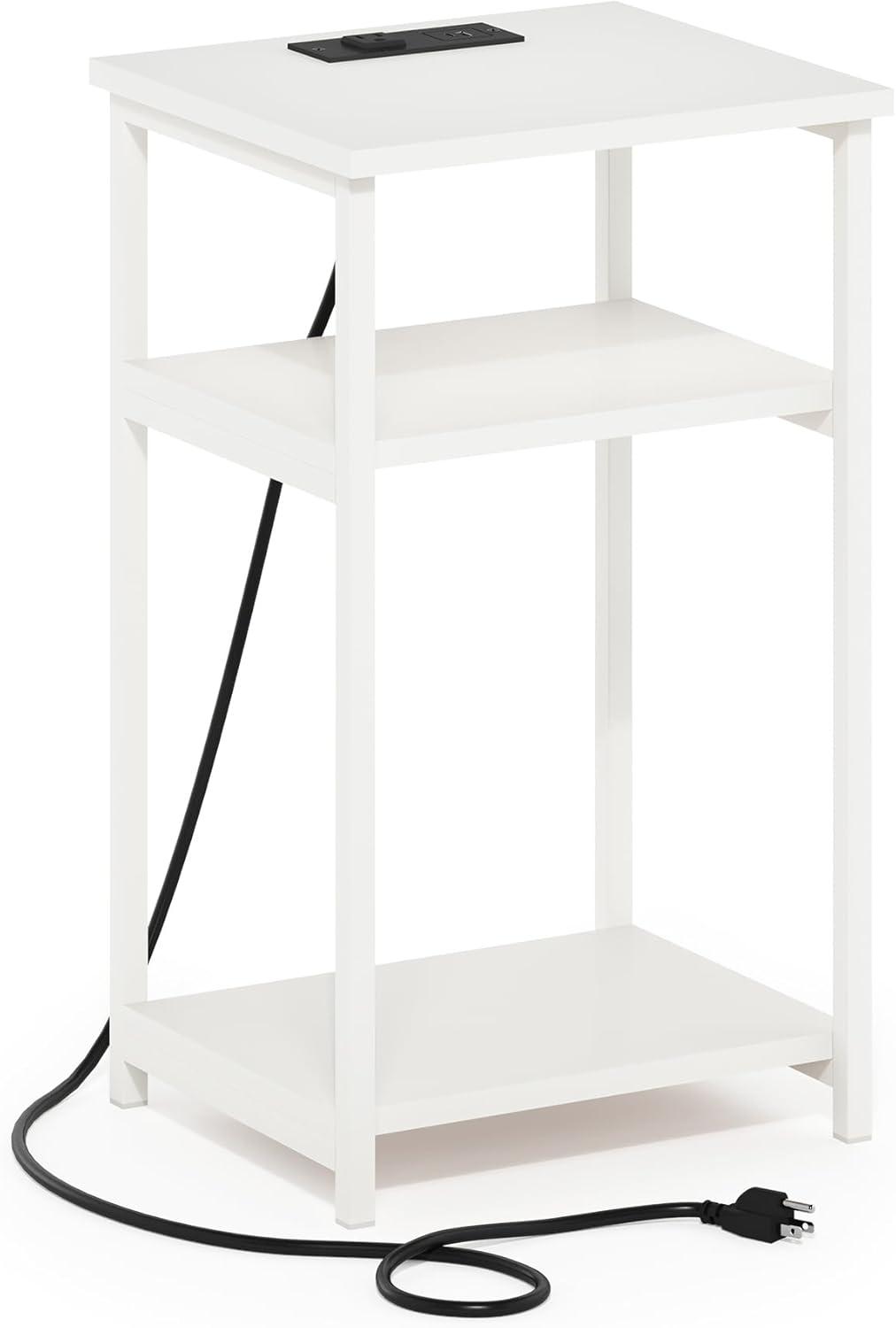 imageFurinno Moretti Side Table 3Tier End Table with Charging Station Metal Frame Night Stand Bedside Table with USB and TypeC Charging Port for Living Room Bedroom Bauhaus OakSolid White