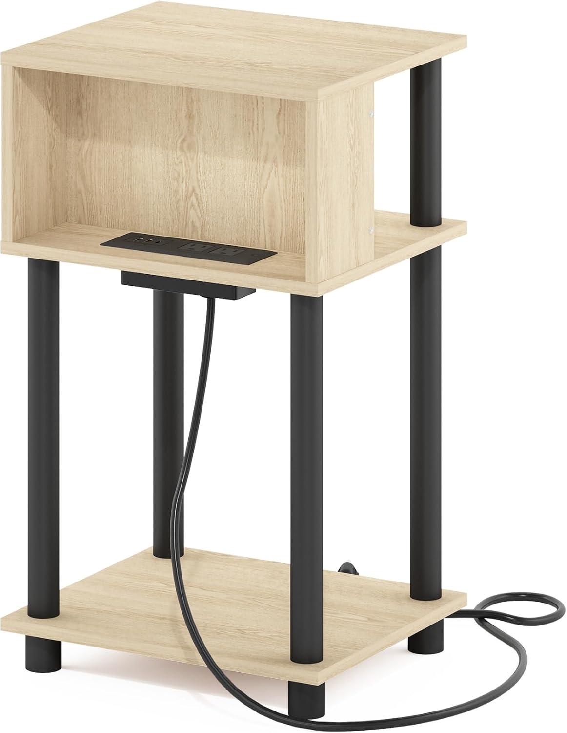 imageFurinno Moretti Side Table 3Tier End Table with Charging Station Metal Frame Night Stand Bedside Table with USB and TypeC Charging Port for Living Room Bedroom Bauhaus OakBauhaus OakBlack