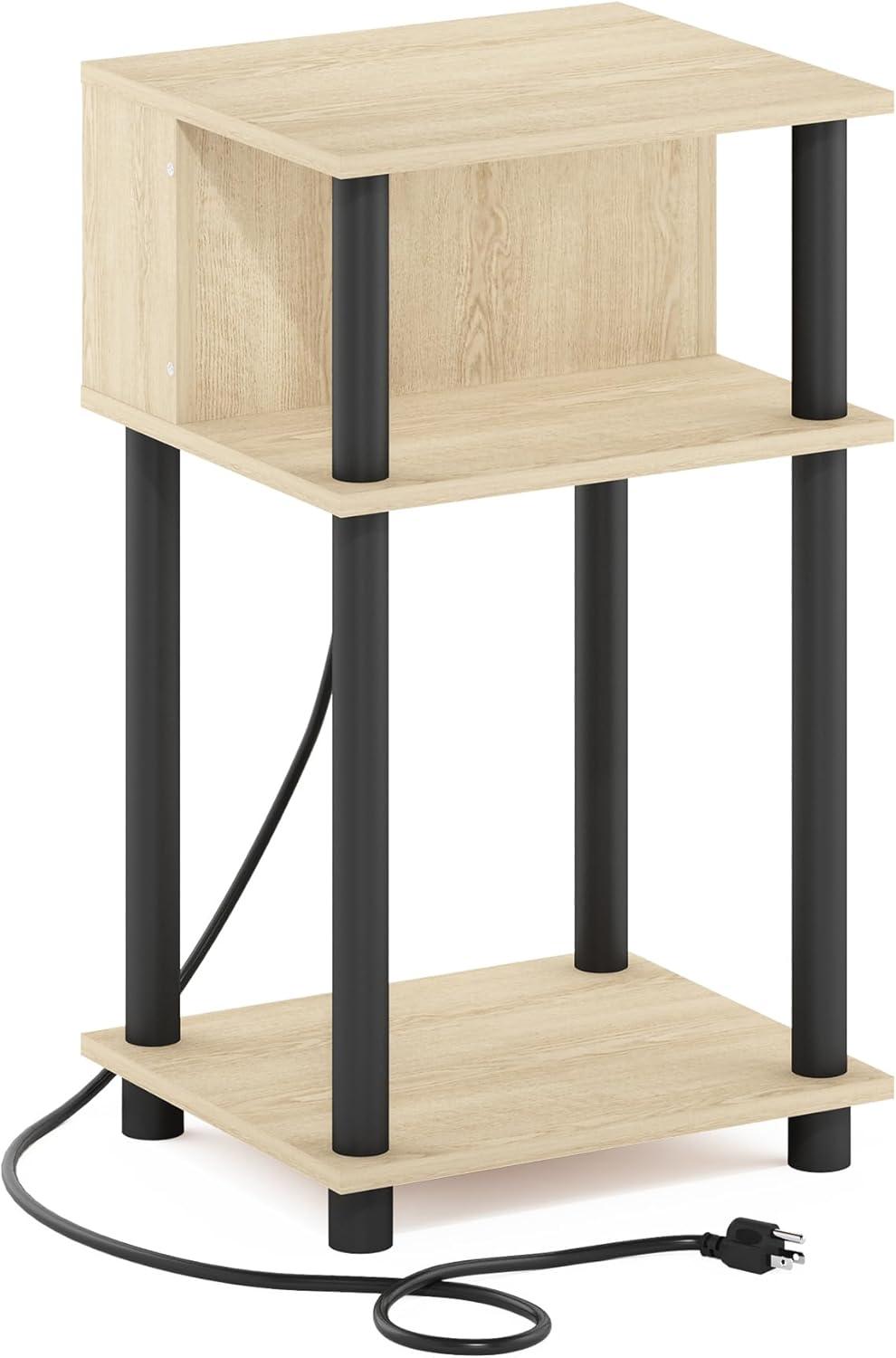 imageFurinno Moretti Side Table 3Tier End Table with Charging Station Metal Frame Night Stand Bedside Table with USB and TypeC Charging Port for Living Room Bedroom Bauhaus OakBauhaus OakBlack