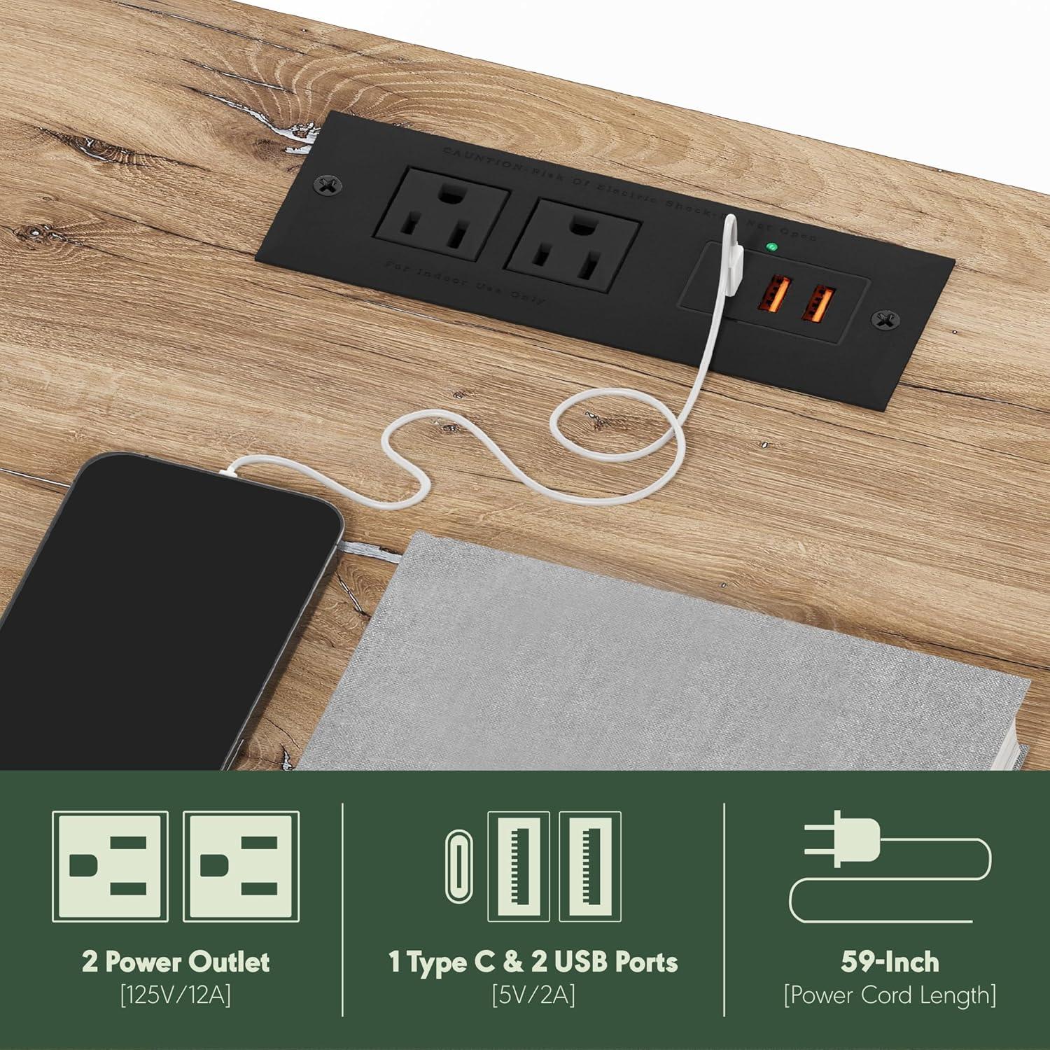 imageFurinno Moretti Side Table 3Tier End Table with Charging Station Metal Frame Night Stand Bedside Table with USB and TypeC Charging Port for Living Room Bedroom Bauhaus OakBauhaus Oak