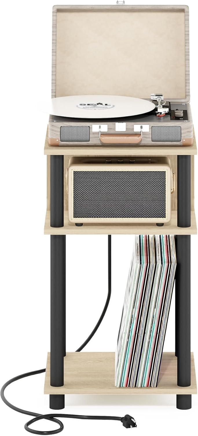 imageFurinno Moretti Side Table 3Tier End Table with Charging Station Metal Frame Night Stand Bedside Table with USB and TypeC Charging Port for Living Room Bedroom Bauhaus OakBauhaus OakBlack