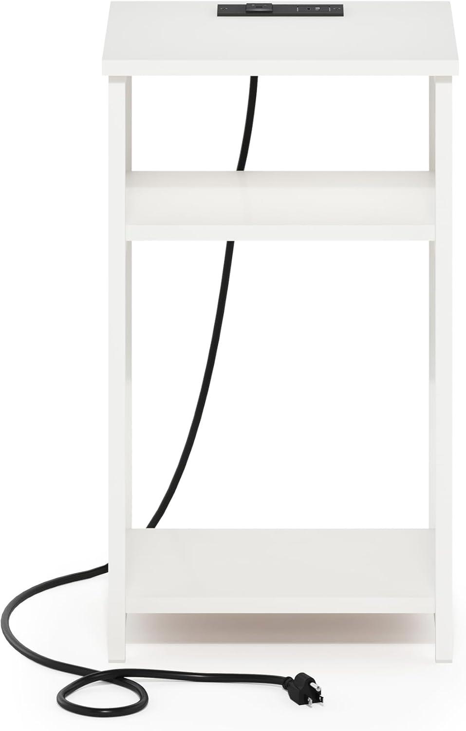 imageFurinno Moretti Side Table 3Tier End Table with Charging Station Metal Frame Night Stand Bedside Table with USB and TypeC Charging Port for Living Room Bedroom Bauhaus OakSolid White