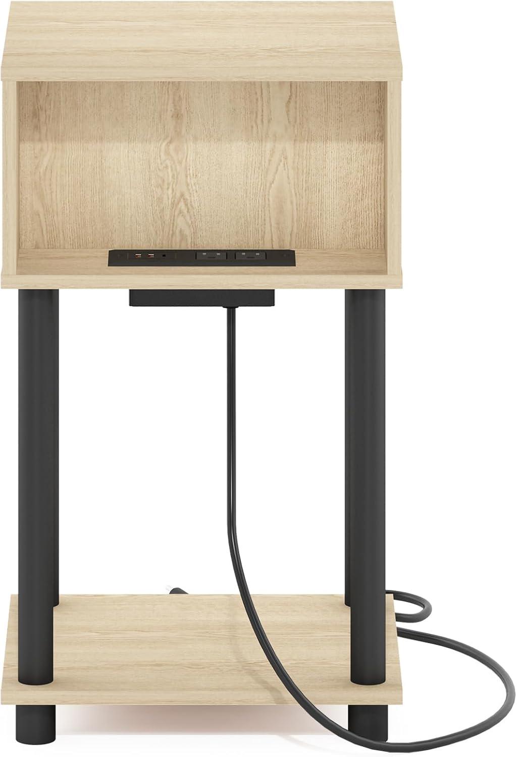 imageFurinno Moretti Side Table 3Tier End Table with Charging Station Metal Frame Night Stand Bedside Table with USB and TypeC Charging Port for Living Room Bedroom Bauhaus OakBauhaus OakBlack