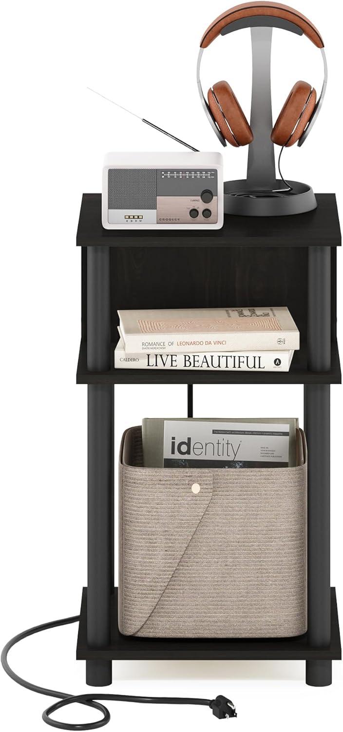 imageFurinno Moretti Side Table 3Tier End Table with Charging Station Metal Frame Night Stand Bedside Table with USB and TypeC Charging Port for Living Room Bedroom Bauhaus OakEspressoBlack