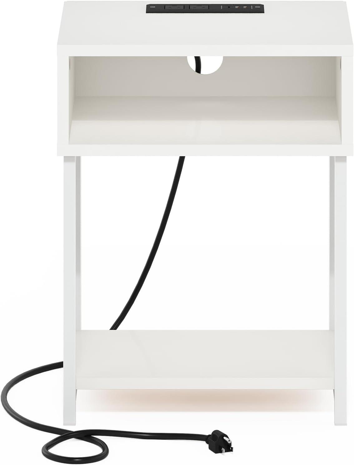 imageFurinno Moretti Side Table 3Tier End Table with Charging Station Metal Frame Night Stand Bedside Table with USB and TypeC Charging Port for Living Room Bedroom Bauhaus OakWhite