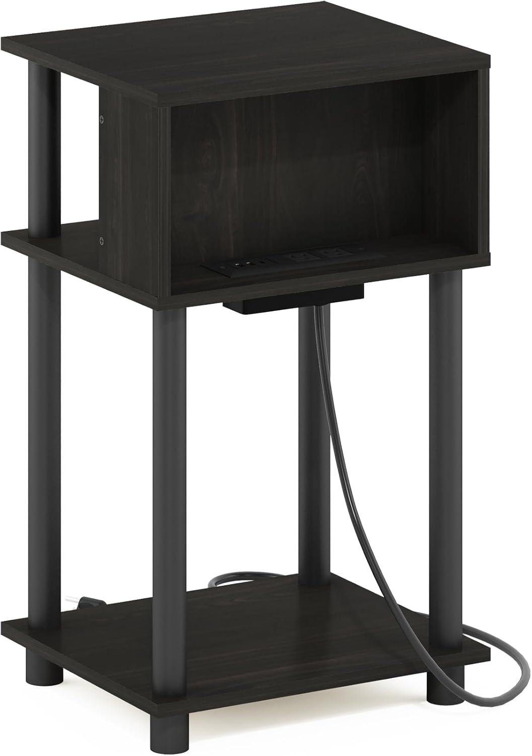 imageFurinno Moretti Side Table 3Tier End Table with Charging Station Metal Frame Night Stand Bedside Table with USB and TypeC Charging Port for Living Room Bedroom Bauhaus OakEspressoBlack