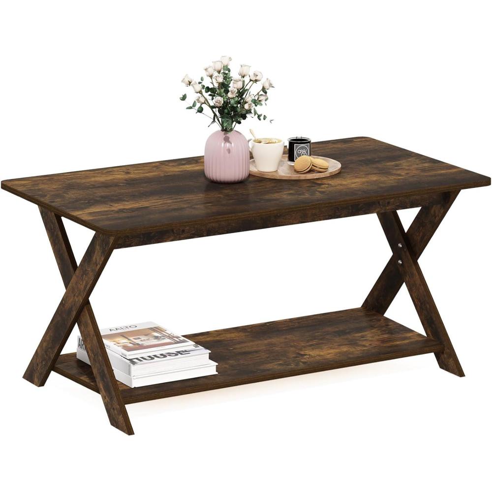 imageFURINNO Modern Simplistic Coffee Table EspressoAmber Pine