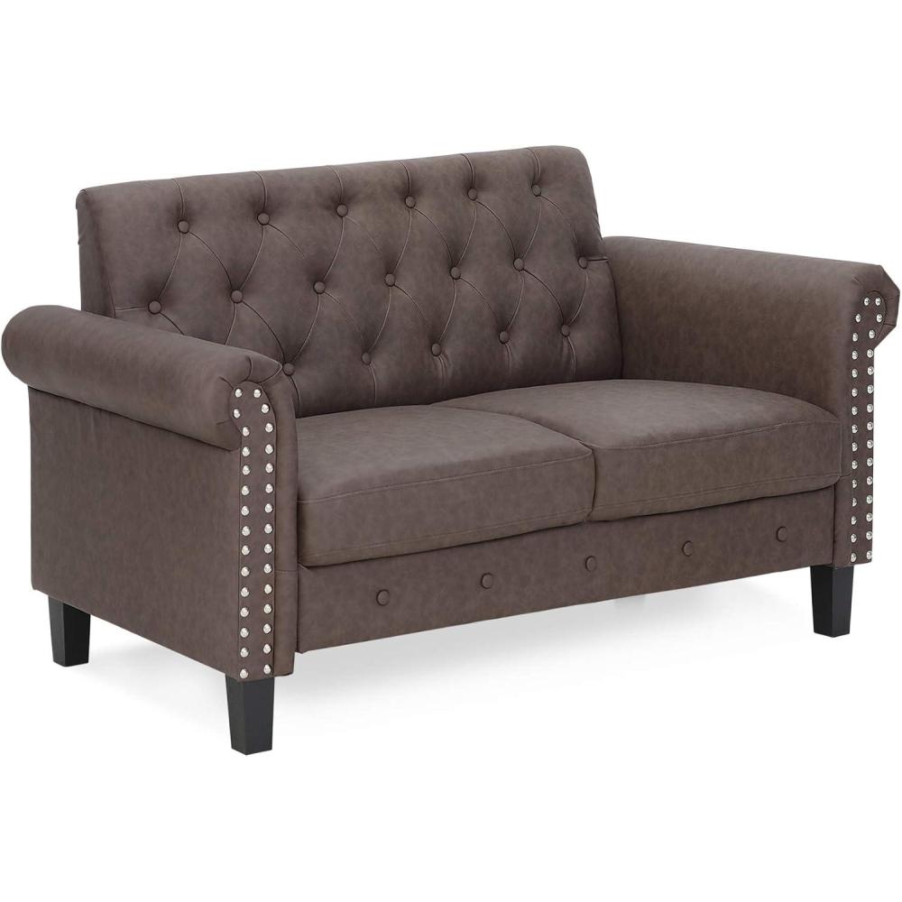 imageFurinno Brive Contemporary Tufted Faux Leather 3Seater Sofa Couch for Living Room Black Faux LeatherBrown Faux Leather