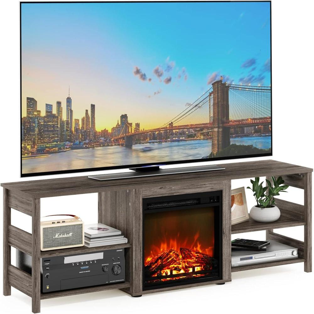 imageFurinno Classic 70 Inch TV Stand with Fireplace AmericanoRustic Oak