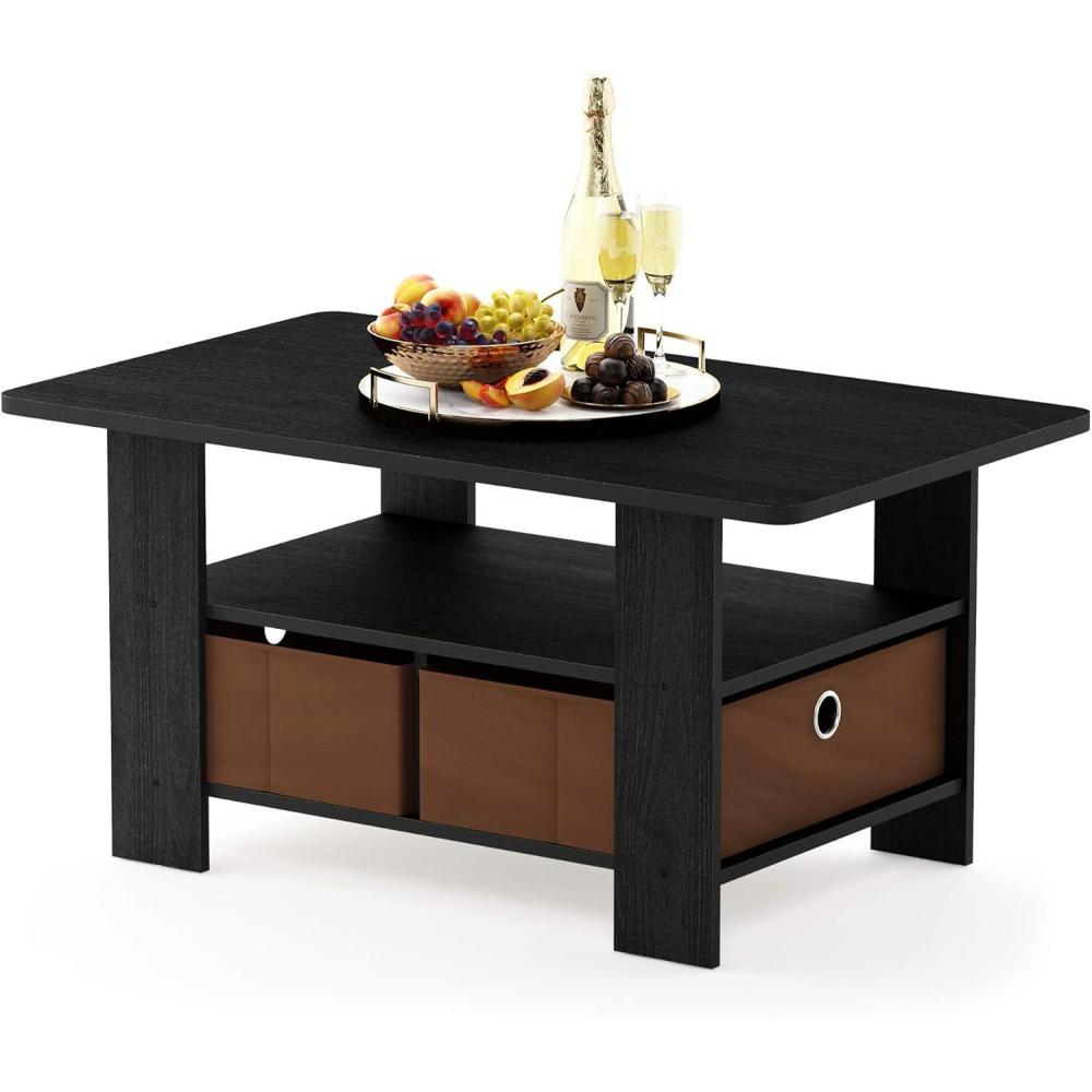 imageFurinno Coffee Table with Bins EspressoBrownAmericanoMedium Brown