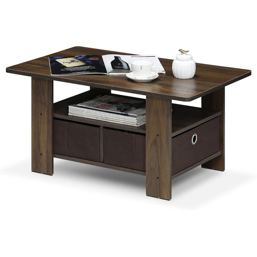 imageFurinno Coffee Table with Bins EspressoBrownColumbia WalnutDark Brown