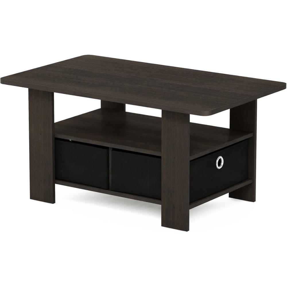imageFurinno Coffee Table with Bins EspressoBrownDark BrownBlack