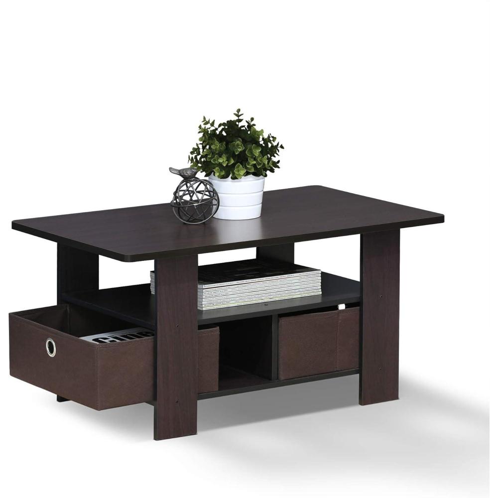 imageFurinno Coffee Table with Bins EspressoBrownDark Walnut