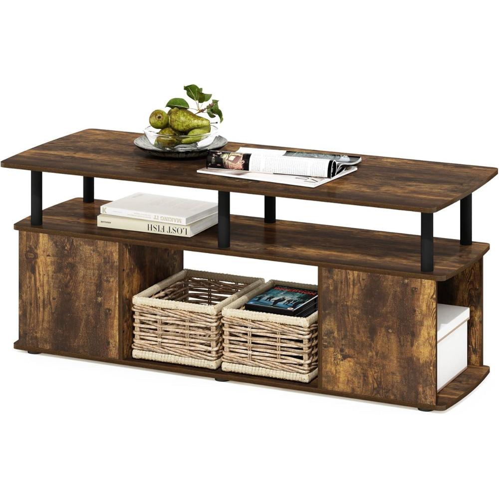 imageFurinno JAYA TV Stand for TVs up to 50 Inch with Open Storage BlackwoodAmber PineBlack