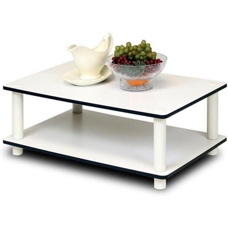 imageFurinno JUST Coffee Table 2Tier Modern Coffee Table with Open Shelf Toolless Assembly Side Table for Living Room Bedroom Home Office WhiteWhiteWhite