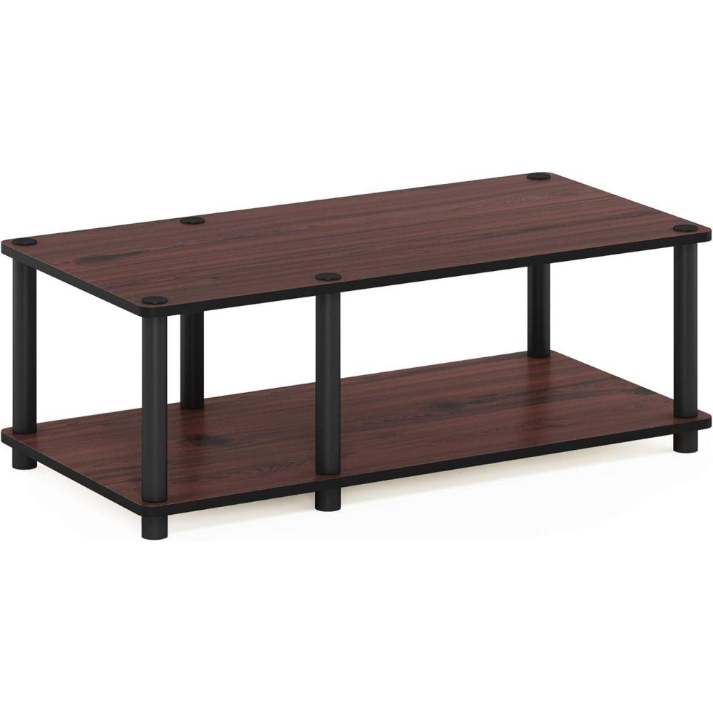 imageFurinno JUST Coffee Table 3Tier Modern Coffee Table with Open Shelf Toolless Assembly Side Table for Living Room Bedroom Home Office WhiteDark CherryBlack