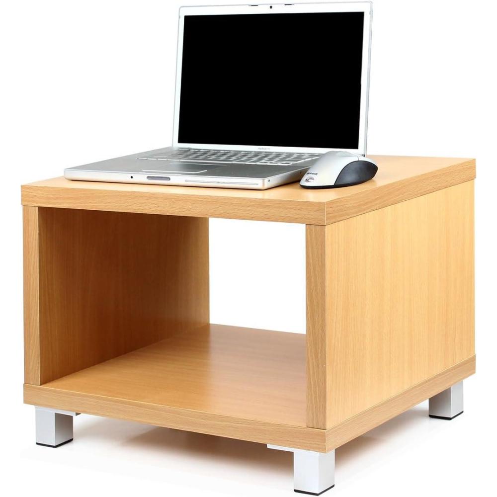 imageFurinno JUST Coffee Table 3Tier Modern Coffee Table with Open Shelf Toolless Assembly Side Table for Living Room Bedroom Home Office WhiteLight Cherry Oak