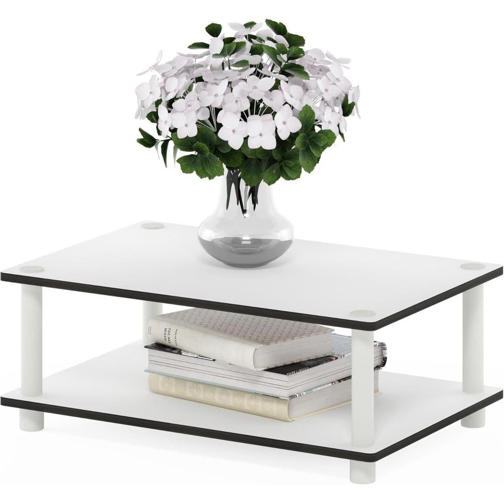 imageFurinno JUST Coffee Table 3Tier Modern Coffee Table with Open Shelf Toolless Assembly Side Table for Living Room Bedroom Home Office WhitePlain WhitePlain White