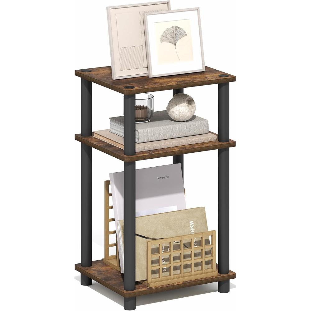 imageFurinno JUST Side Table 3Tier End Table Open Shelves Night Stand Bedside Table Toolless Assembly for Living Room Bedroom Bathroom French OakAmber OakBlack