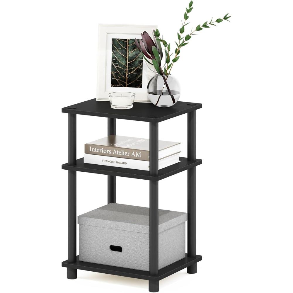 imageFurinno JUST Side Table 3Tier End Table Open Shelves Night Stand Bedside Table Toolless Assembly for Living Room Bedroom Bathroom French OakAmericanoBlack