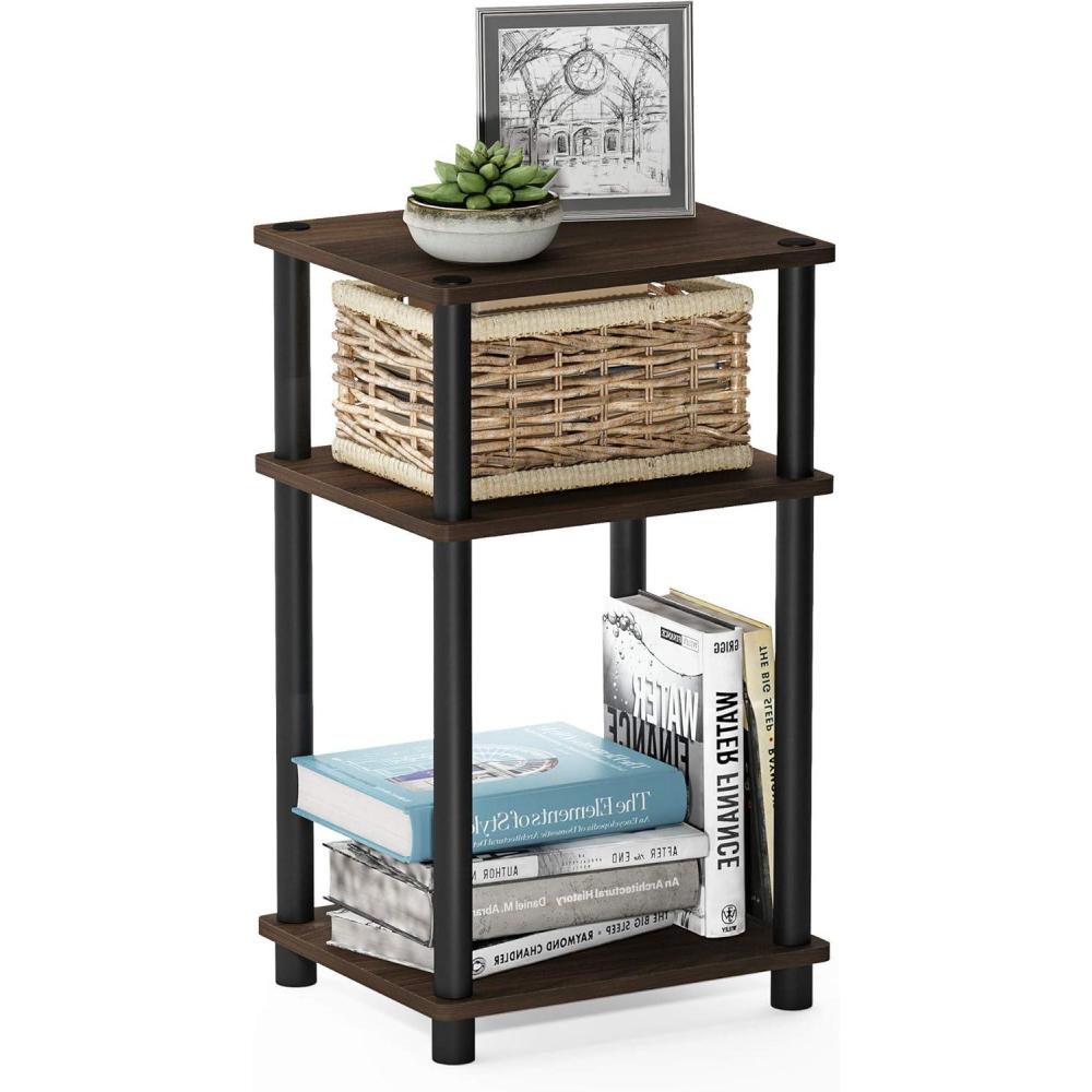imageFurinno JUST Side Table 3Tier End Table Open Shelves Night Stand Bedside Table Toolless Assembly for Living Room Bedroom Bathroom French OakColumbia WalnutBlack