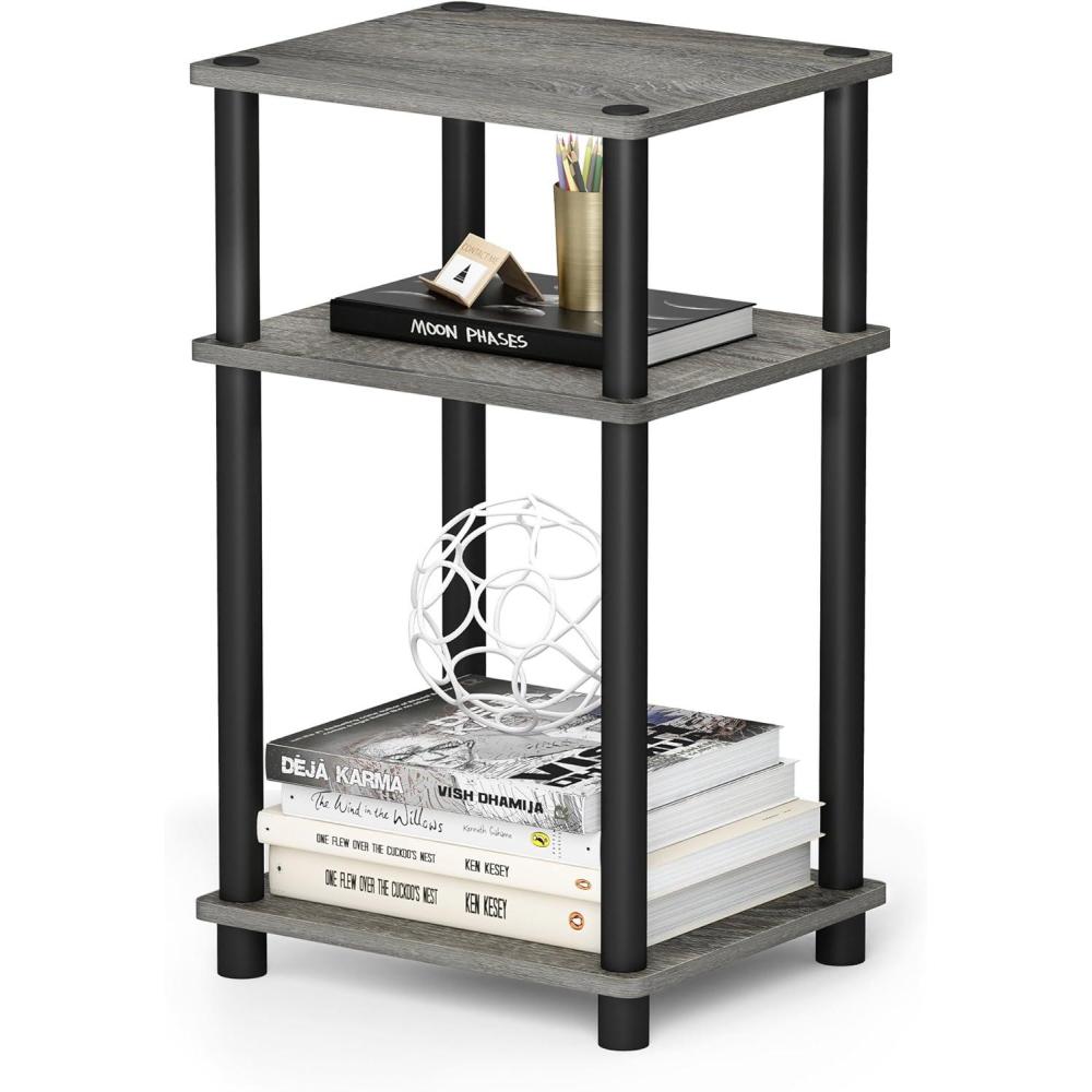 imageFurinno JUST Side Table 3Tier End Table Open Shelves Night Stand Bedside Table Toolless Assembly for Living Room Bedroom Bathroom French OakFrench Oak GreyBlack