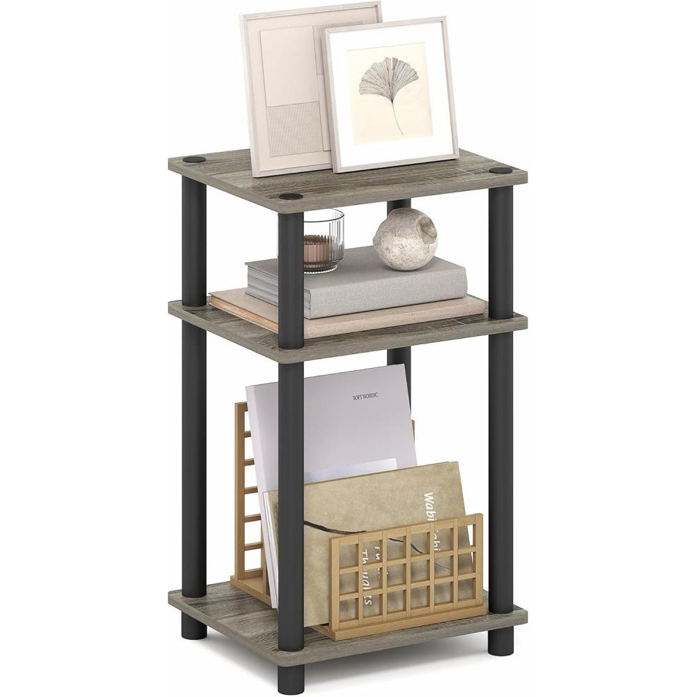 imageFurinno JUST Side Table 3Tier End Table Open Shelves Night Stand Bedside Table Toolless Assembly for Living Room Bedroom Bathroom French OakGrey OakBlack