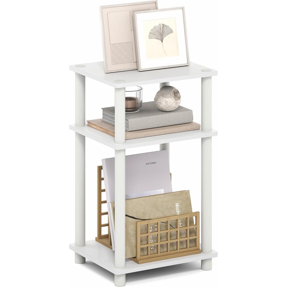 imageFurinno JUST Side Table 3Tier End Table Open Shelves Night Stand Bedside Table Toolless Assembly for Living Room Bedroom Bathroom French OakWhite