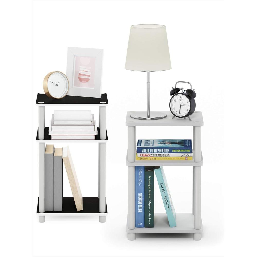 imageFurinno JUST Side Table 3Tier End Table Open Shelves Night Stand Bedside Table Toolless Assembly for Living Room Bedroom Bathroom French OakWhiteWhite