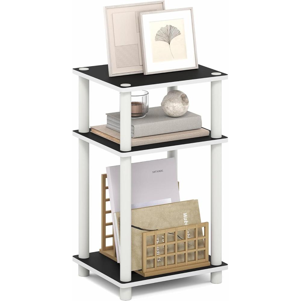 imageFurinno JUST Side Table 3Tier End Table Open Shelves Night Stand Bedside Table Toolless Assembly for Living Room Bedroom Bathroom French OakWhiteblack EspressoWhite