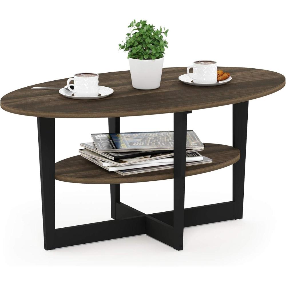 imageFurinno Jaya Simple Design Oval Coffee Table with Bin for Living Room WalnutColumbia WalnutBlack