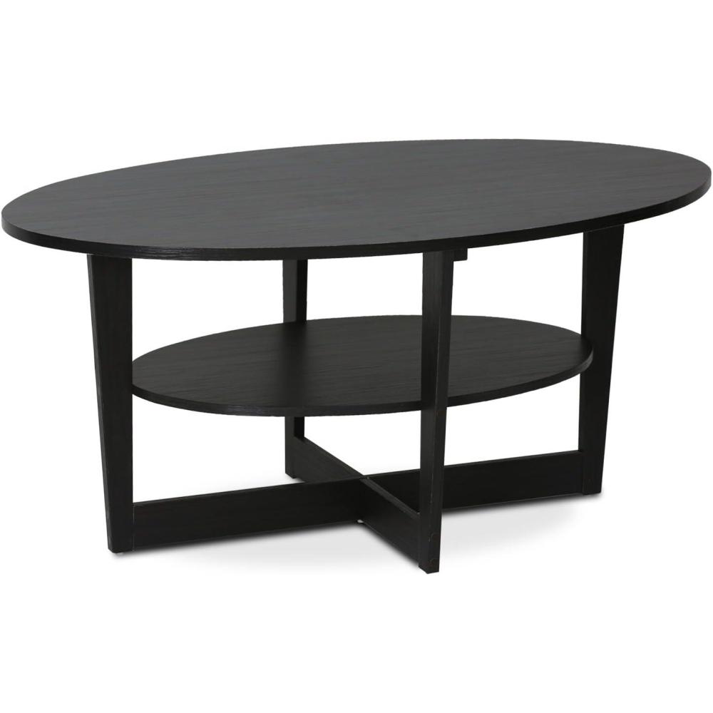 imageFurinno Jaya Simple Design Oval Coffee Table with Bin for Living Room WalnutWalnut