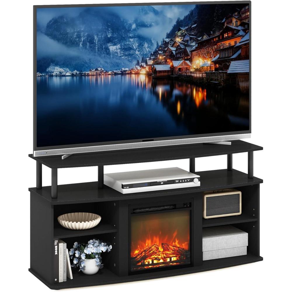 imageFurinno Jensen Farmhouse Barn Door Fireplace Stand with Storage Cabinet for TV up to 60 Inch Rustic BrownAmericano