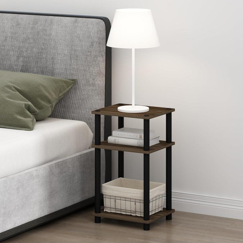 imageFurinno Just 3Tier TurnNTube Open Storage Nightstand 1Pack Plastic Poles AmericanoBlackColumbia WalnutBlack
