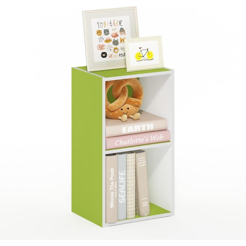 imageFurinno LUDER Book Shelf 3Cube Bookshelf Bookcase with Open Shelves 93 x 12 x 315 for Living Room Bedroom Home Office WhiteWhiteGreen