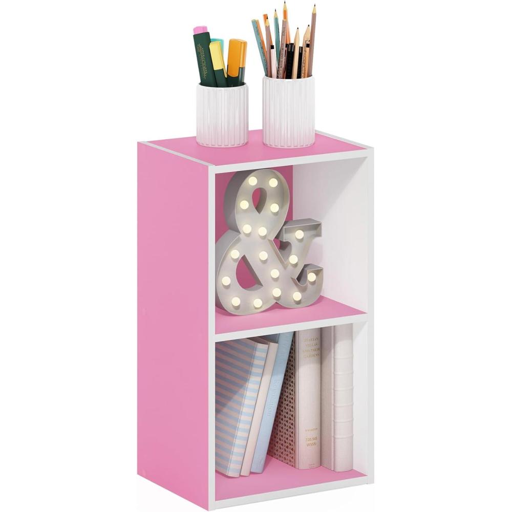 imageFurinno LUDER Book Shelf 3Cube Bookshelf Bookcase with Open Shelves 93 x 12 x 315 for Living Room Bedroom Home Office WhiteWhitePink