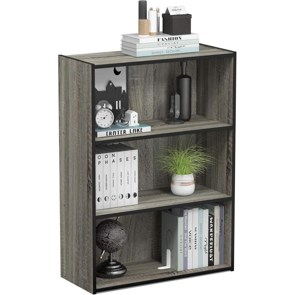 imageFurinno PASIR Book Shelf 3Tier Bookshelf Storage Shelves Bookcase 97 x 237 x 315 for Living Room Bedroom Home Office Plain WhiteFrench Oak Grey