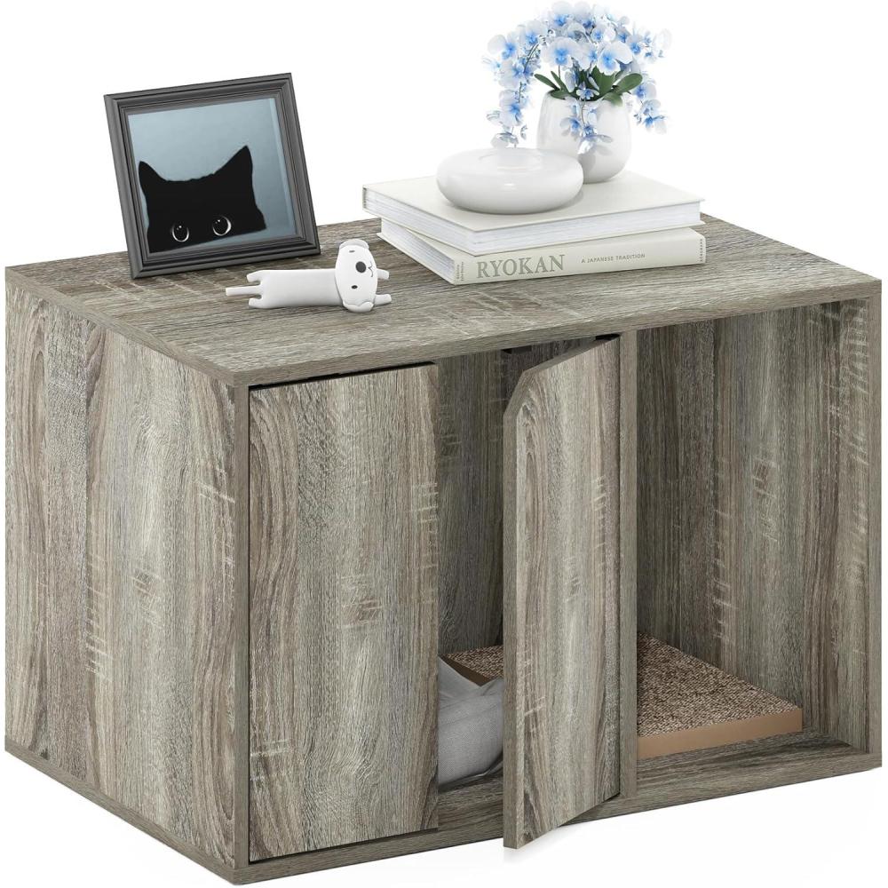 imageFurinno Peli Top Opening Litter Box Enclosure Columbia WalnutFrench Oak Grey