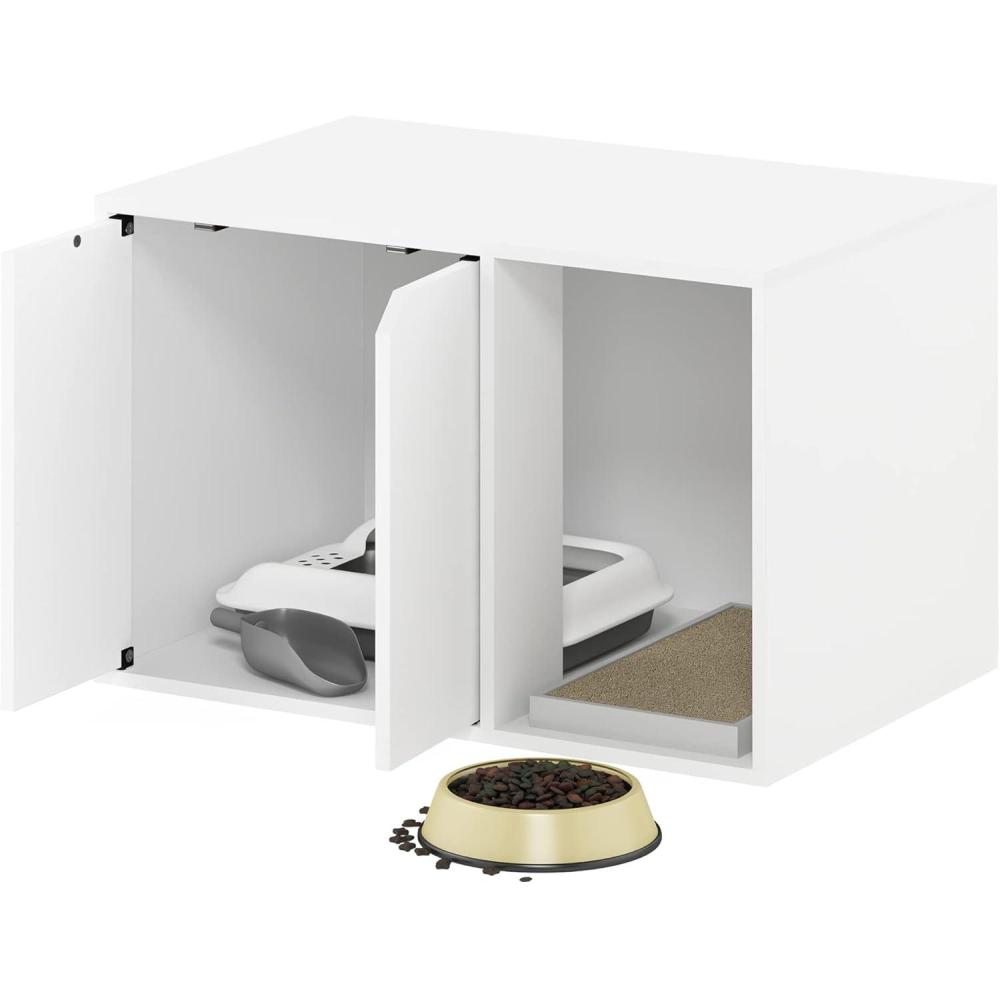 imageFurinno Peli Top Opening Litter Box Enclosure Columbia WalnutSolid White