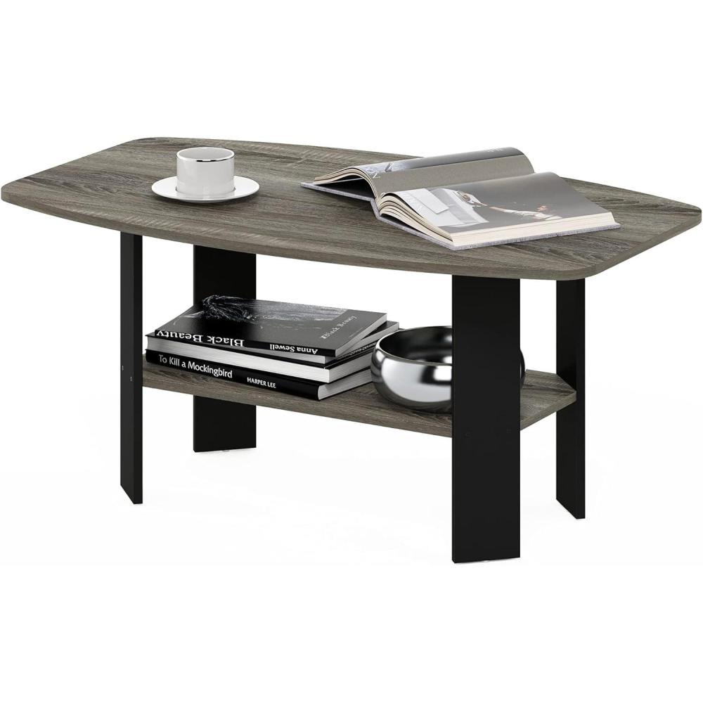 imageFurinno Simple Design Coffee Table French Oak GreyBlackFrench Oak GreyBlack