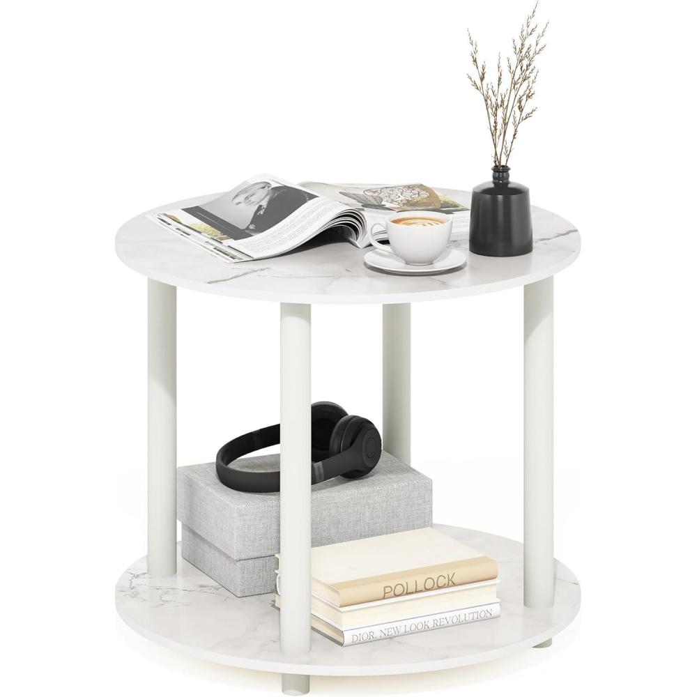 imageFurinno Simple Design Coffee Table French Oak GreyBlackMarble White