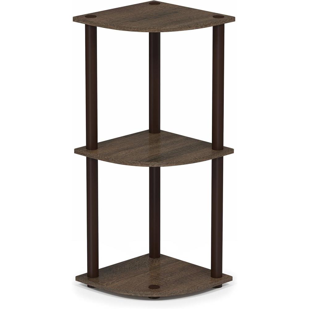 imageFurinno TURNNTUBE Corner Shelf 3Tier Corner Bookshelf Display Storage Shelves with Open Shelves for Organization and Storage Living Room Home Office Garage Amber PineWalnutBrown
