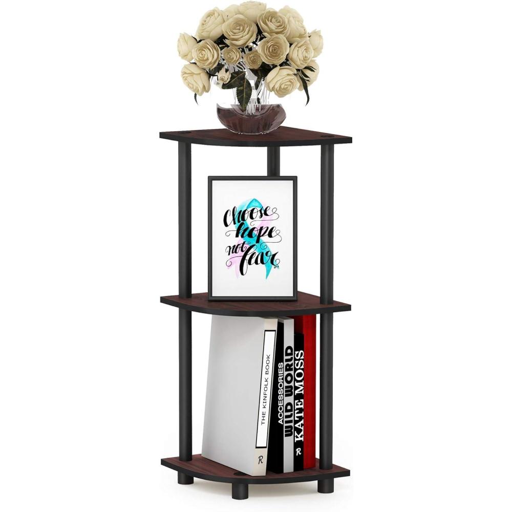 imageFurinno TURNNTUBE Corner Shelf 3Tier Corner Bookshelf Display Storage Shelves with Open Shelves for Organization and Storage Living Room Home Office Garage Amber PineDark CherryBlack