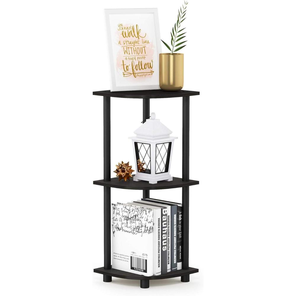 imageFurinno TURNNTUBE Corner Shelf 3Tier Corner Bookshelf Display Storage Shelves with Open Shelves for Organization and Storage Living Room Home Office Garage Amber PineEspressoBlack
