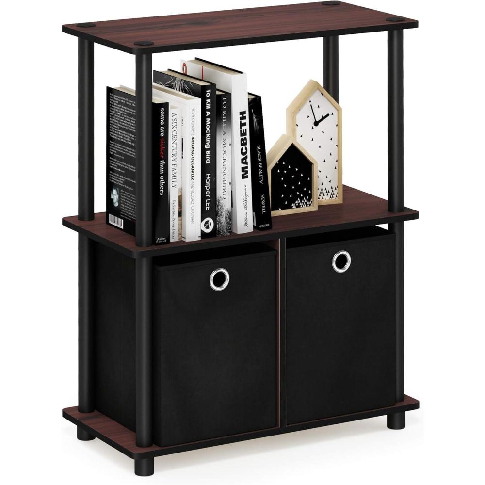 imageFurinno TURNNTUBE Corner Shelf 5Tier Corner Bookshelf Open Storage Shelves for Organization and Storage Living Room Home Office Garage Bedroom EspressoDark Cherry