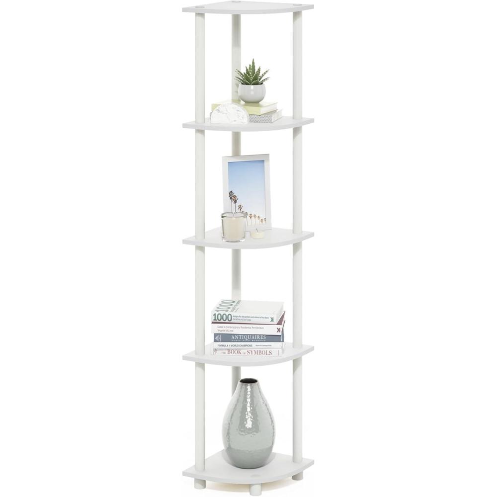imageFurinno TURNNTUBE Corner Shelf 5Tier Corner Bookshelf Open Storage Shelves for Organization and Storage Living Room Home Office Garage Bedroom EspressoWhiteWhite