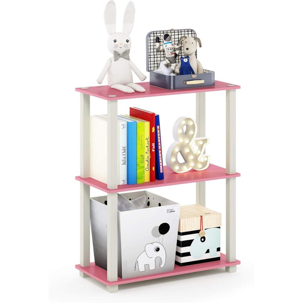 imageFurinno TURNNTUBE Corner Shelf 5Tier Corner Bookshelf Open Storage Shelves for Organization and Storage Living Room Home Office Garage Bedroom EspressoPinkWhite