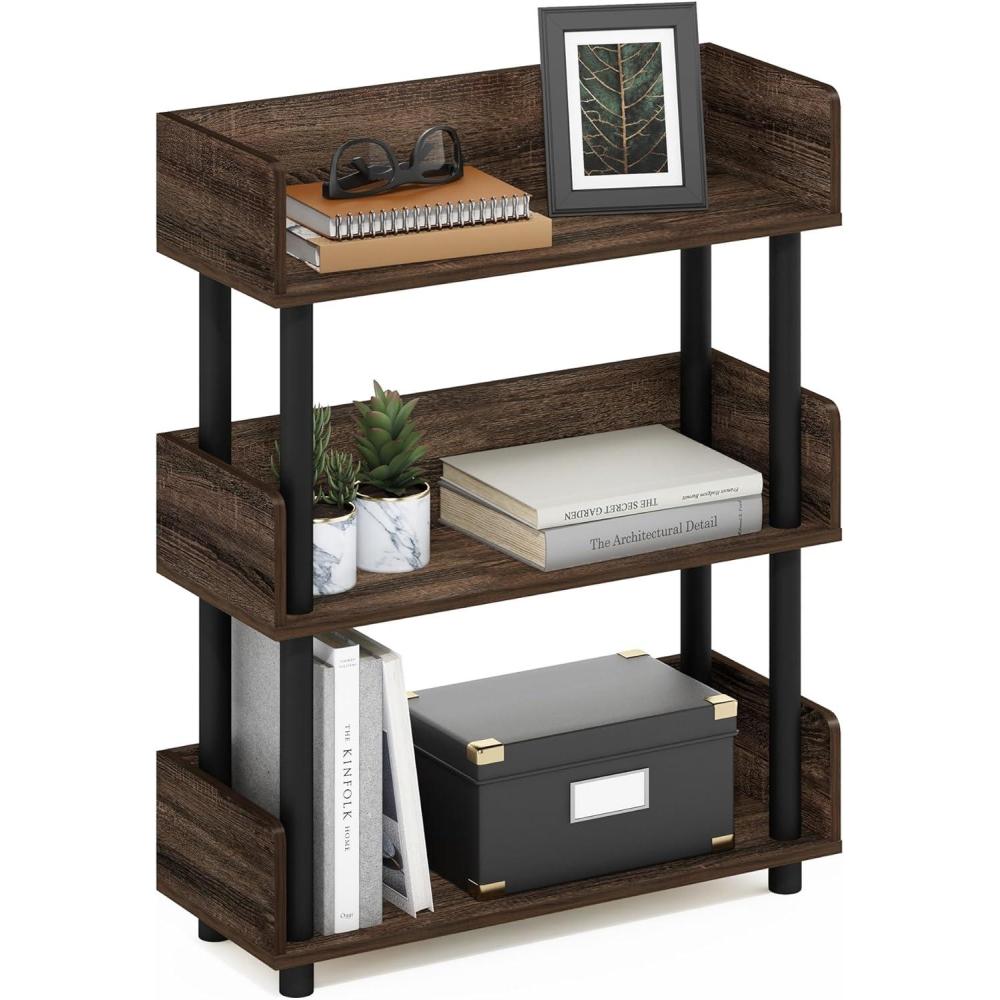 imageFurinno TURNNTUBE Corner Shelf 5Tier Corner Bookshelf Open Storage Shelves for Organization and Storage Living Room Home Office Garage Bedroom EspressoWalnut