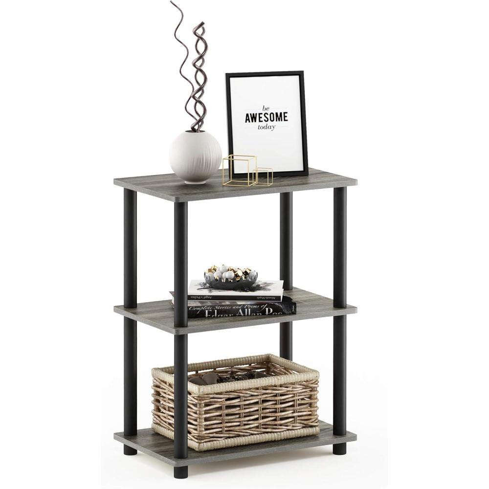 imageFurinno TURNNTUBE Corner Shelf 5Tier Corner Bookshelf Open Storage Shelves for Organization and Storage Living Room Home Office Garage Bedroom EspressoFrench Oak GreyBlack